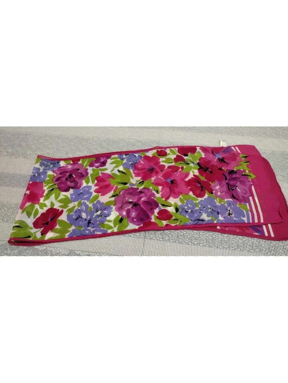 Vintage Sheer Silk Rectangle Scarf Fuchsia Floral Purple Lavender Baar & Beards